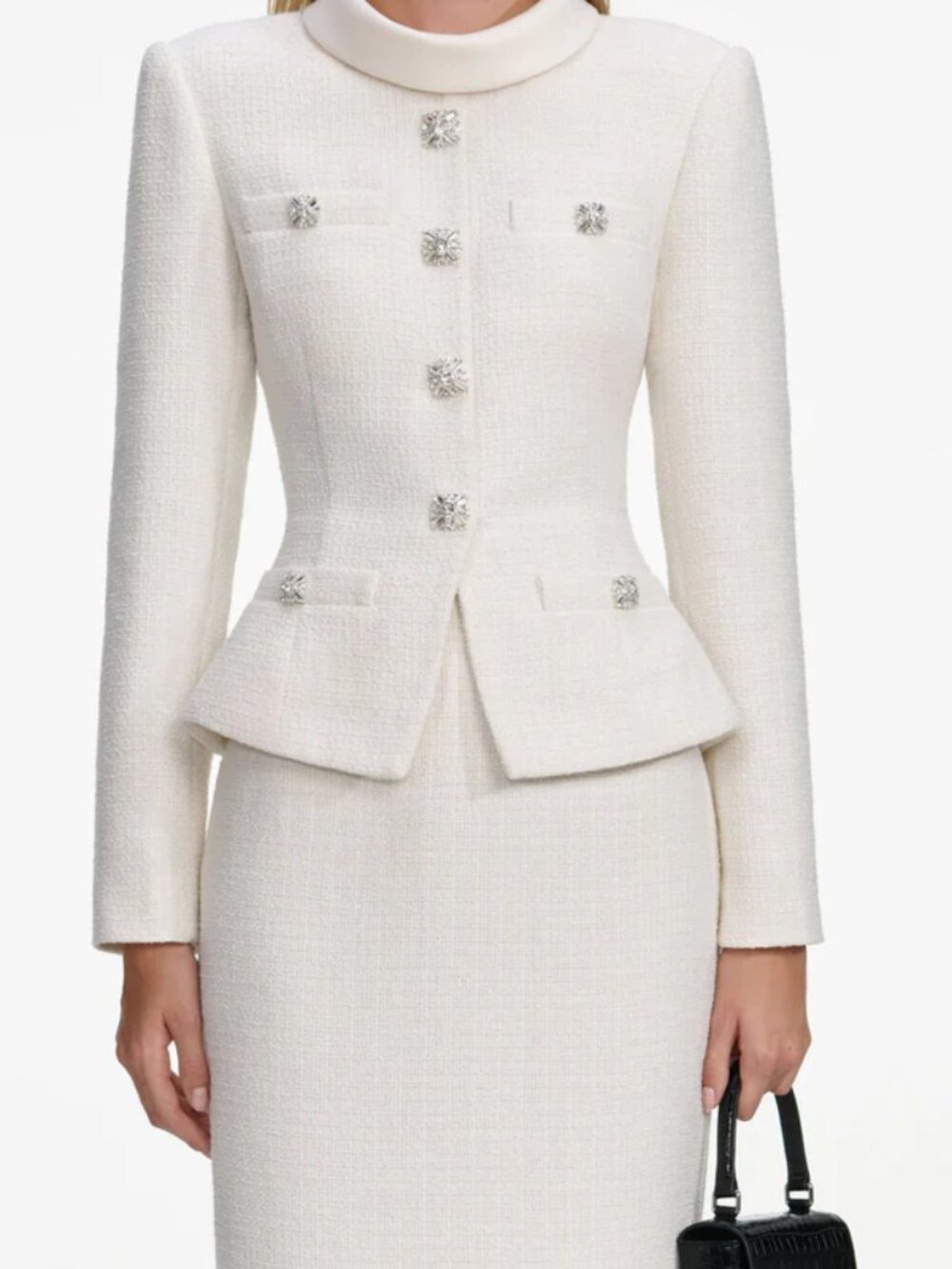 Self-Portrait Cream Boucle Collared Dress - Picture 4 of 5
